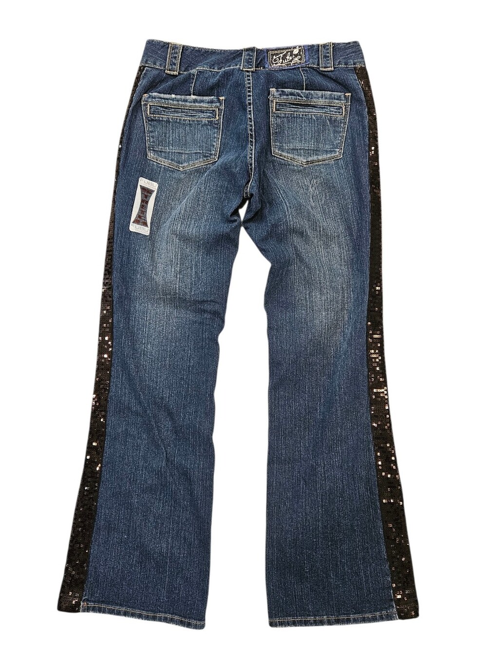 NEW VINTAGE FUBU Collection Dark Wash Stretch Black Sequin Stripe Jeans 11/12